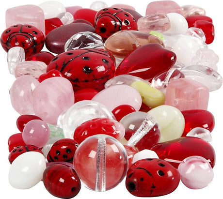 Creativ company glazen kralen divers lieveheerstbeestje, hart, blaadjes, 60 gram