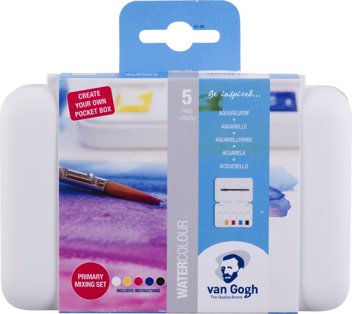Van gogh aquarelverf pocket box primaire mengset | 5 halve napjes + 7 lege plekken