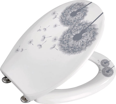 Wenko wc bril astera - antibacterieel duroplast met print - easy-close softclose sluiting - fix-clip bevestiging afklikbaar in rvs - toiletbril decor - toiletzitting met print