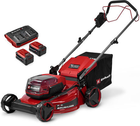Einhell accu grasmaaier gc-cm 36 51 s li bl kit - power x-change - 36 v li-ion - maaibreedte: 51 cm - aanbevolen gazonoppervlakte: tot 750 m² - 50 l opvangzak - maaihoogte: 25-80 mm - incl. 2x 5.2 ah accu en 1 duo-lader