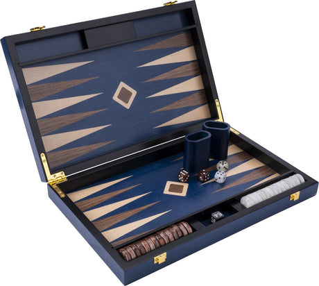 Longfield backgammon 15 blauw, walnut maple trangle -