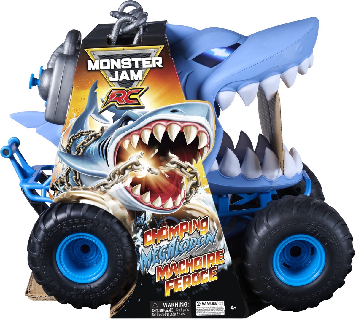 Monster jam - chomping megalodon rc truck - bestuurbare monstertruck 1:15 - met 3 actiemodi, wheelies, spins, ketting en afstandsbediening - kinderspeelgoed 4+ jaar