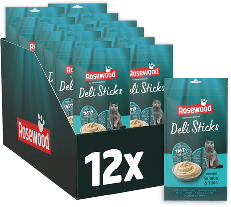 Rosewood deli sticks zalm en tonijn - kattensnack - met vitamines en mineralen - 12 x 5 sticks à 15g