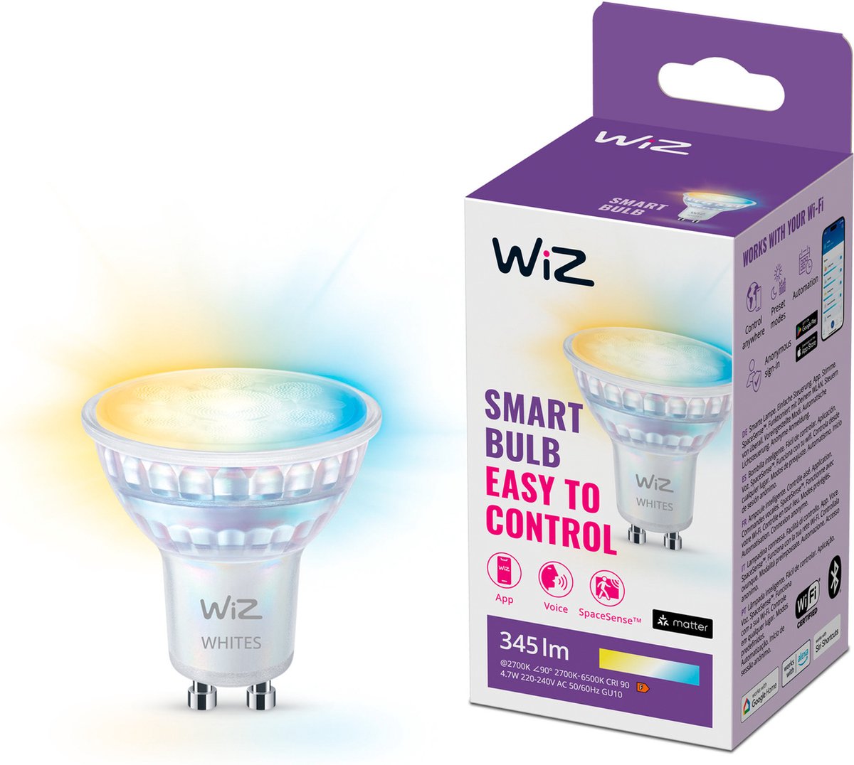 Wiz spot - slimme led verlichting - warm- tot koelwit licht - gu10 - 50w - wi-fi