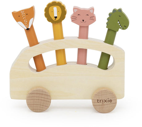 Trixie houten pop-up dierenbus – houten activiteitenspeelgoed met dierenfiguren