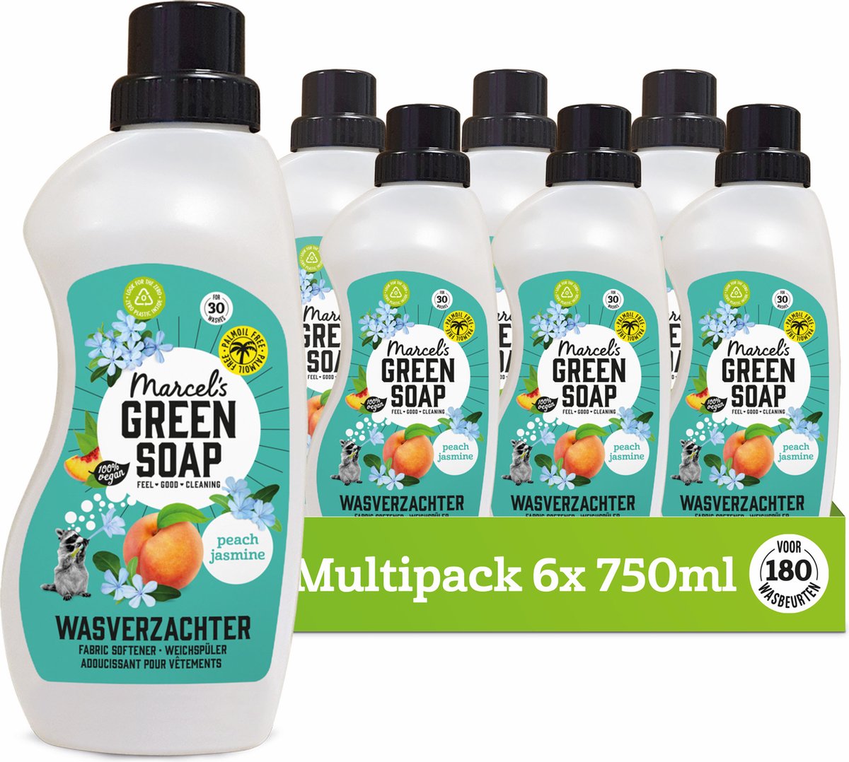 Marcel's green soap wasverzachter - perzik jasmijn - 6 x 750ml - 180 wasbeurten