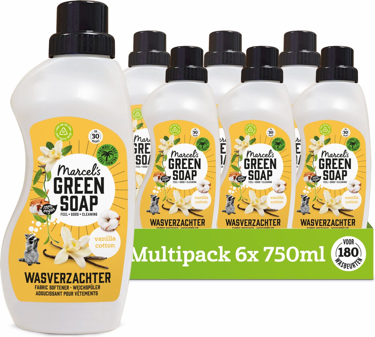 Marcel's green soap wasverzachter - vanille katoen - 6 x 750ml - 180 wasbeurten