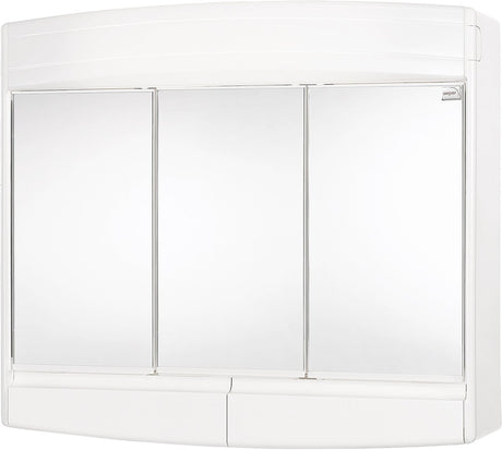 Differnz topas-eco spiegelkast - badkamerkast met spiegel en verlichting - kunststof spiegelkast met 3 deuren, 2 lades en verstelbaar schap - 60 x 18 x 53 cm - wit