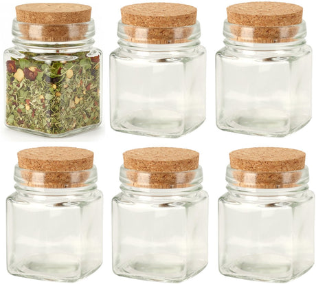 Excellent houseware kruidenpotjes kleine voorraadpotjes - 6x stuks - glas - transparant - 160 ml - flessenpost - mini formaat
