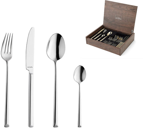 Amefa metropole 24-delige bestekset – 6 personen – zilver – in luxe houten cassette-hoogwaardig 18 10 chroomnikkelstaal