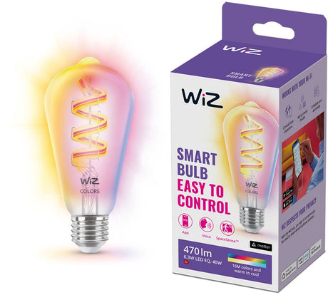 Wiz filament lamp edison - gekleurd en wit licht - slimme led verlichting - e27 fitting - 40w - transparant - wi-fi