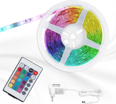 Briloner - led strip 3m, 12 watt, incl. afstandsbediening, rgb, incl. kleurverandering, zelfklevend, inkortbaar, wit, 3.000mm (l), 2267-090p