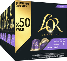 L'or lungo profondo koffiecups - intensiteit 8 12 - 5 x 50 capsules