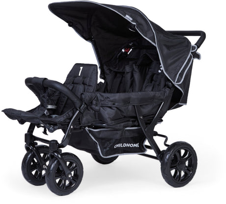 Childhome triplet kinderwagen met 3 zitplaatsen - buggy voor grote gezinnen en kinderopvang - individueel verstelbare rugleuningen - 5-punts gordels en centrale rem - inclusief regenhoes en zonnekappen - 132 x 85 x 104 cm - zwart