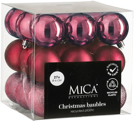 Mica decorations kerstballen set - 27 stuks - ø6 cm - onbreekbaar - fuchsia