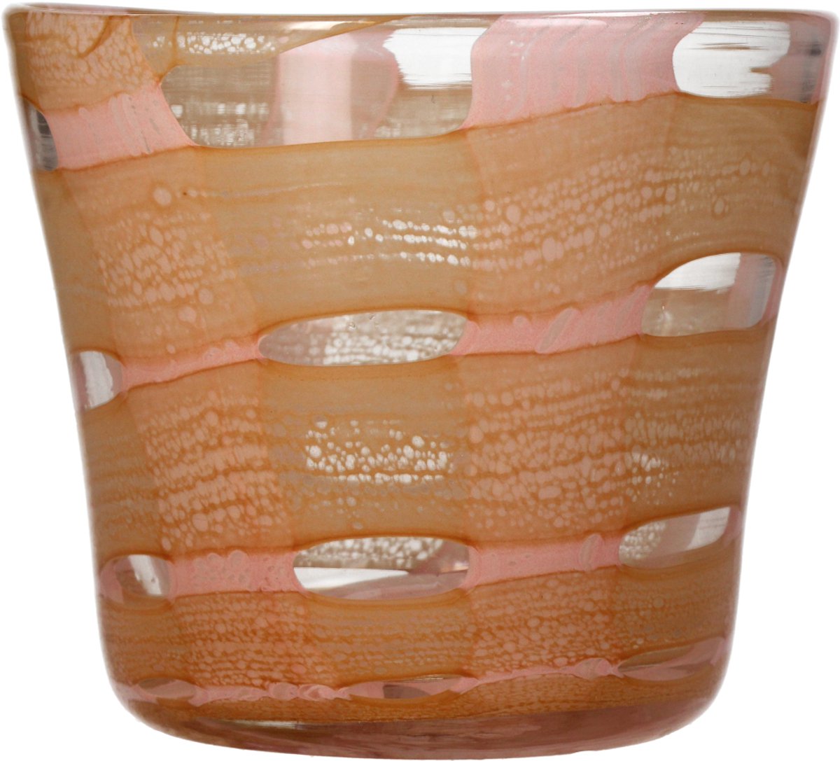 Hd collection kaarsenhouder glas perzik 12x12x10,5cm