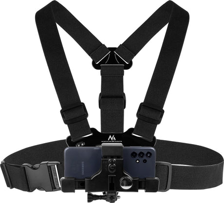 Maclean - borstband voor mobiele telefoon camera houder - universeel - zwart