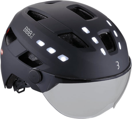 Bbb cycling fietshelm met verlichting vizier - district led faceshield - ebike helm voor heren dames - abs shell - fietshelm met vizier - medium large: 54 - 60cm - mat zwart - bhe-163 m