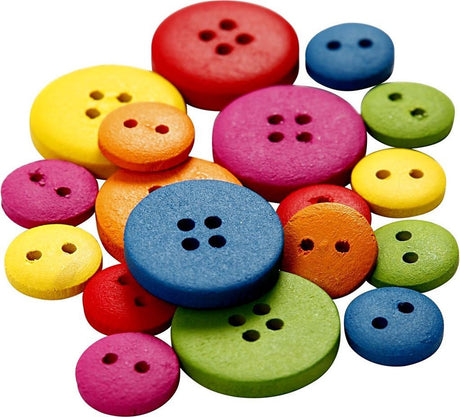 Creativ company houten knopen, d: 12-20 mm, kleuren assorti, 2-4 gaten, 360 assorti