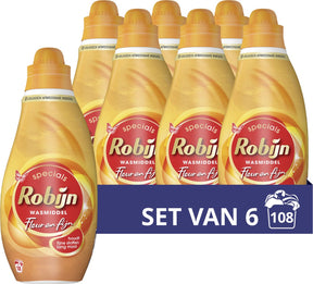 Robijn - vloeibaar wasmiddel -fleur fijn - 6 flessen - 108 wasbeurten - voordeelverpakking
