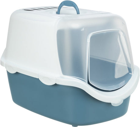 Trixie kattenbak vico open top met kap blauw grijs wit - 56x40x40 cm