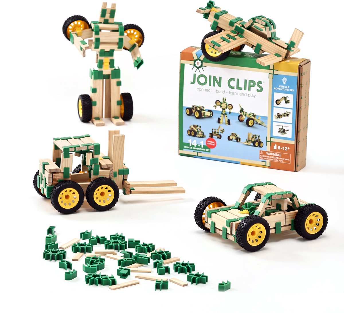 Join clips bouwset voertuigen avontuur 14-in-1 constructiespeelgoed.