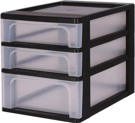 Iris organizer chest ladesysteem a4 - 2 kleine lades en 1 middelgrote lade - 2 x 4l en 1 x 7l - kunststof - zwart transparant