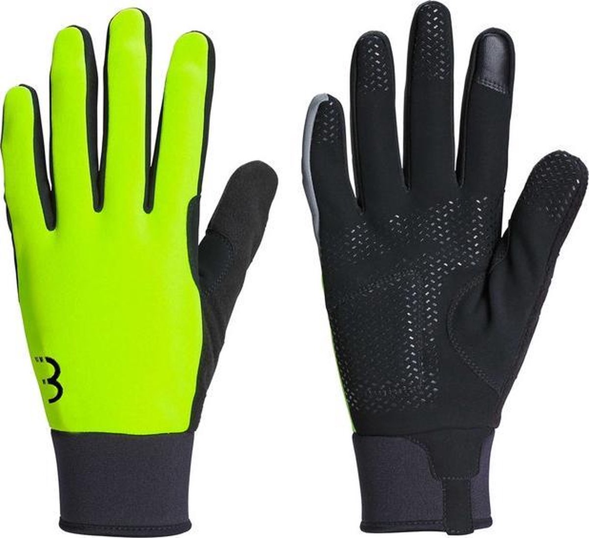 Bbb cycling controlzone fietshandschoenen winter - 5 - 10 ℃ - winddichte wielrenhandschoenen heren dames - sporthandschoenen - touchscreen compatibel - neon geel - maat l - bwg-36