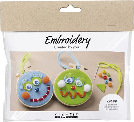 Creativ company mini hobbyset gezichtjes borduren blauw en groen