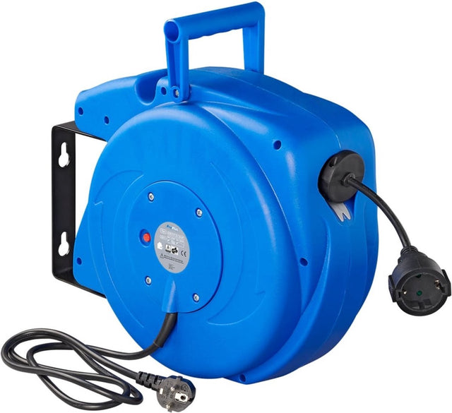 Proplus automatische kabelhaspel 15 m – veerkabelhaspel voor wand of plafond – inclusief 180° draaibare beugel – blauw