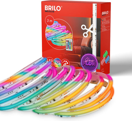 Briloner cob - led strip 3m - met rgb ic dynamische kleurverandering - met afstandsbediening - zelfklevend - dimbaar - regenboog effect - wit