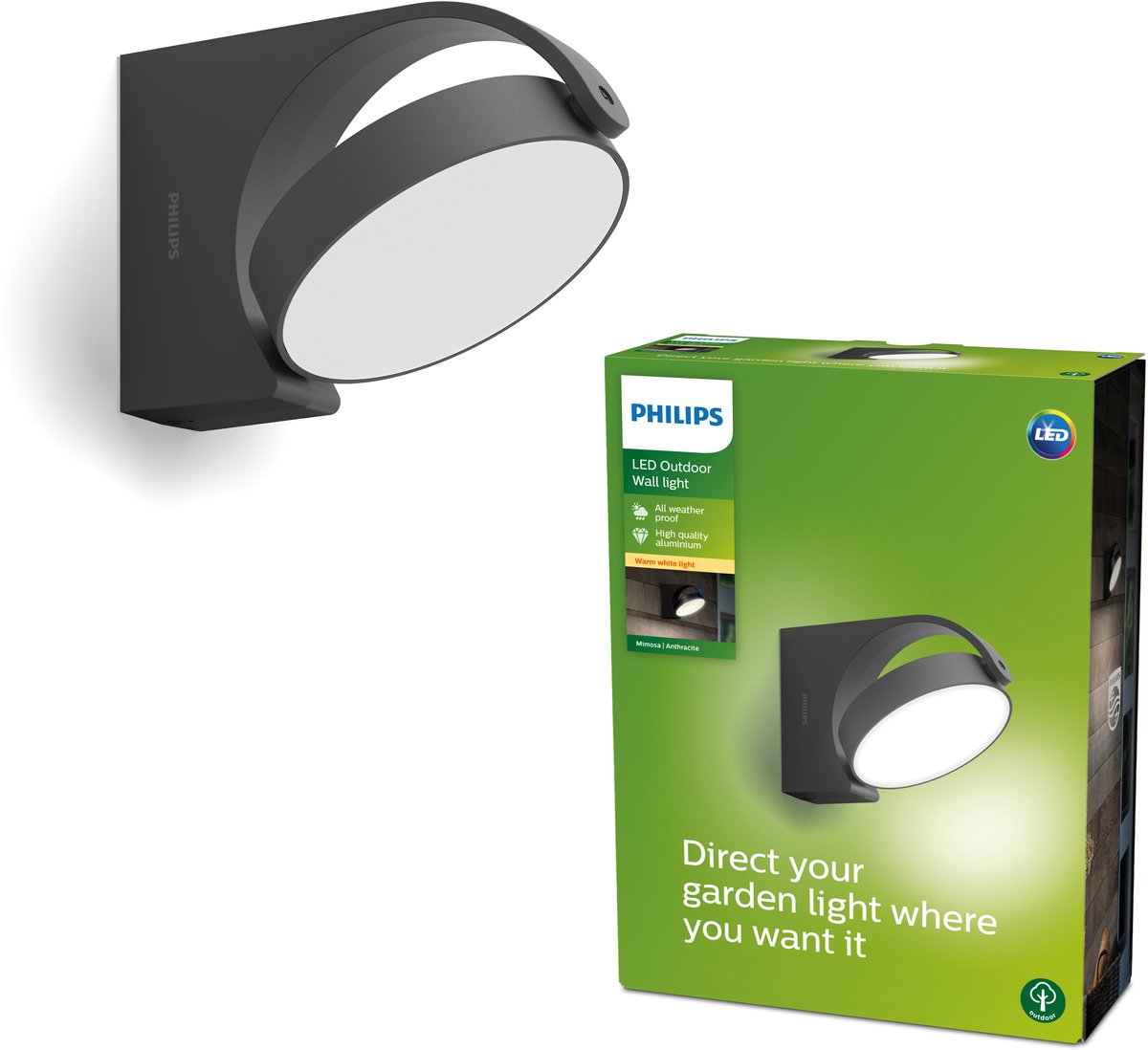 Philips led mimosa muurlamp voor buiten - antraciet - warmwit licht - 7 w