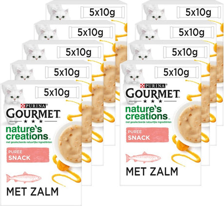 Gourmet nature's creations - kattensnack - puree met zalm worteltjes - 55 x 10 g