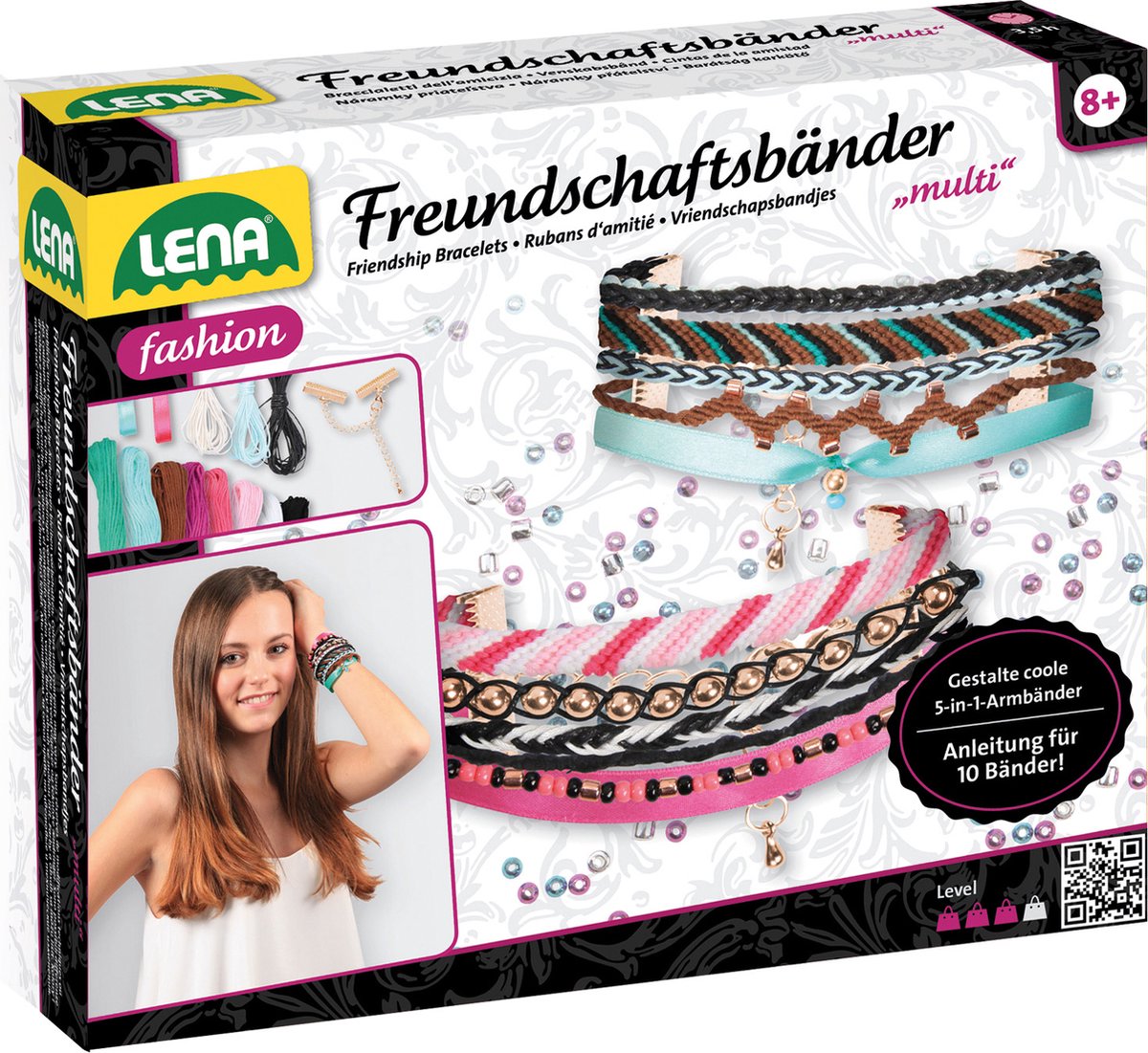 Lena vriendschapsarmbandenset meisjes 20 cm katoen roze blauw