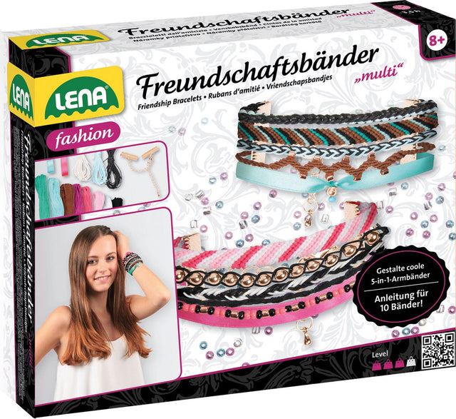 Lena vriendschapsarmbandenset meisjes 20 cm katoen roze blauw