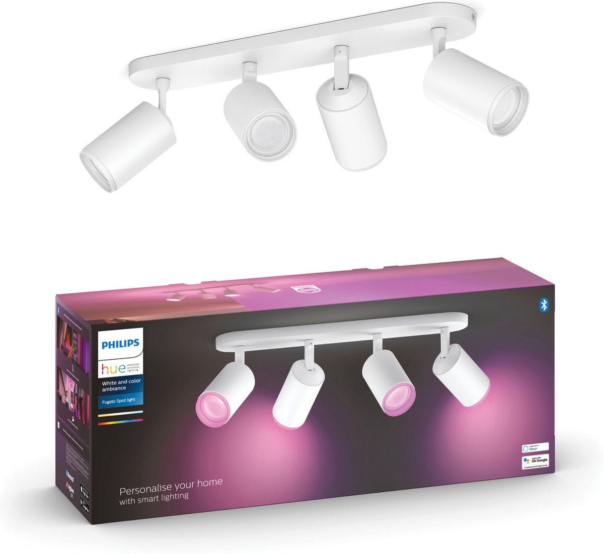 Philips hue fugato opbouwspot - wit en gekleurd licht - 4-spots - wit