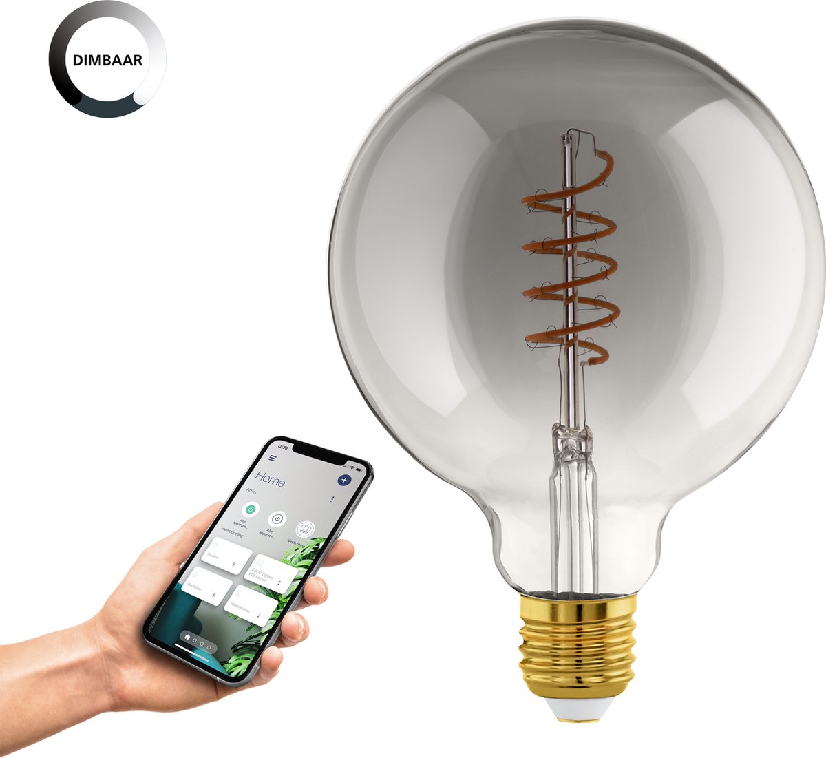 Eglo connect.z smart led lamp -e27 - ø 12,5 cm - smoke - rookglas - 2000k - dimbaar - zigbee