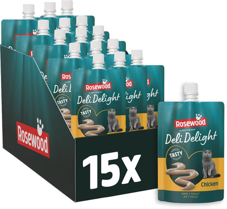 Rosewood deli delight kip - kattensnack puree - zonder toegevoegd zout of suiker - 15 x 80 g