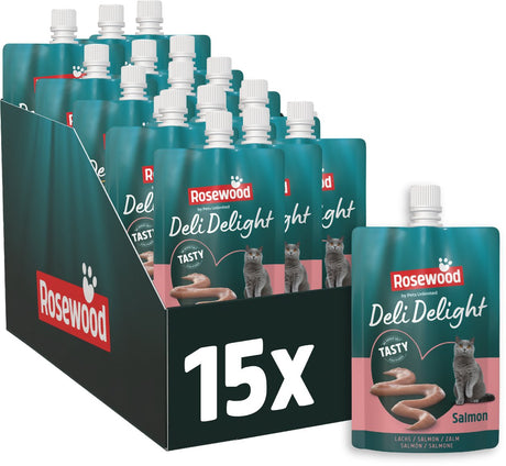Rosewood deli delight zalm - kattensnack puree - zachte liquid snack met zalm - 15 x 80 g