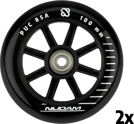 Nijdam stuntstep wielen set - 100x24 mm - 2st - full black - zwart zilver wit