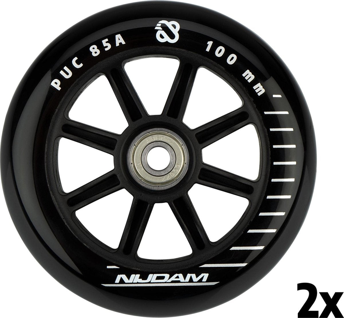 Nijdam stuntstep wielen set - 100x24 mm - 2st - full black - zwart zilver wit