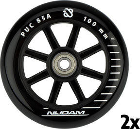 Nijdam stuntstep wielen set - 100x24 mm - 2st - full black - zwart zilver wit