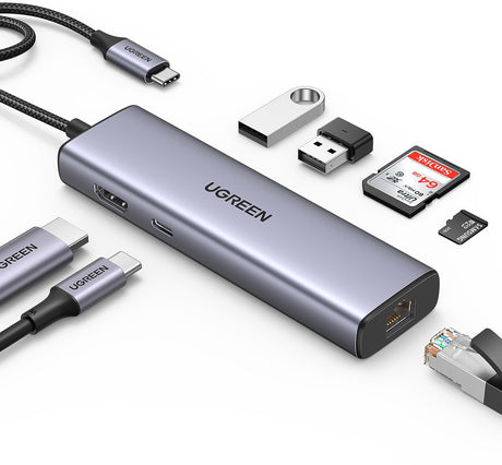 Ugreen usb c ethernet gigabit hdmi 4k pd 100w 7-in-1 dockstation adapter usb c sd-kaartlezer compatibel met iphone 15 galaxy s24 ultra macbook air pro m2 m1 ipad pro surface steam deck