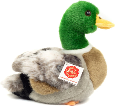 Hermann teddy knuffeldier wilde eend - zachte pluche stof - premium knuffels - bruin groen - 24 cm - eenden vogels