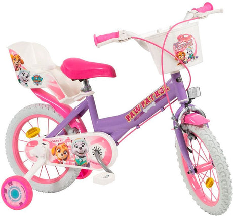 Toimsa paw patrol kinderfiets – 14 inch – paars lila – voor meisjes – inclusief zijwieltjes, poppenzitje en mandje – 4 t m 6 jaar