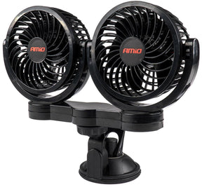 Amio dubbele autoventilator zuignap met usb-oplader zwart (5x10 cm) 12v