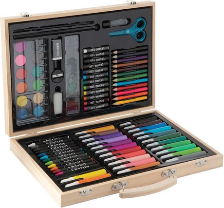Grafix - teken en verf set 86-delig in houten koffer - hobbymateriaal