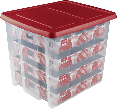 Sunware nesta kerstballen opbergbox 45l - trays voor 64 kerstballen - transparant grijs