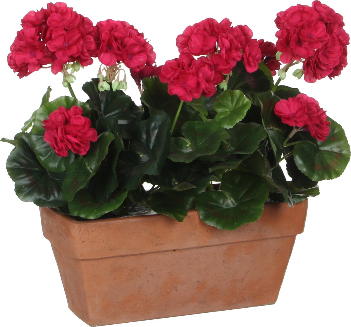 Mica decorations - geranium kunstplant in balkonbak - l29 x b13 x h40 cm - donkerroze