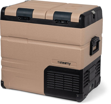 Steamy -e dual zone elektrische compressor koelbox - dual zone - 54 liter - 12v en 230v - voor auto en camping - frigobox - sandstone